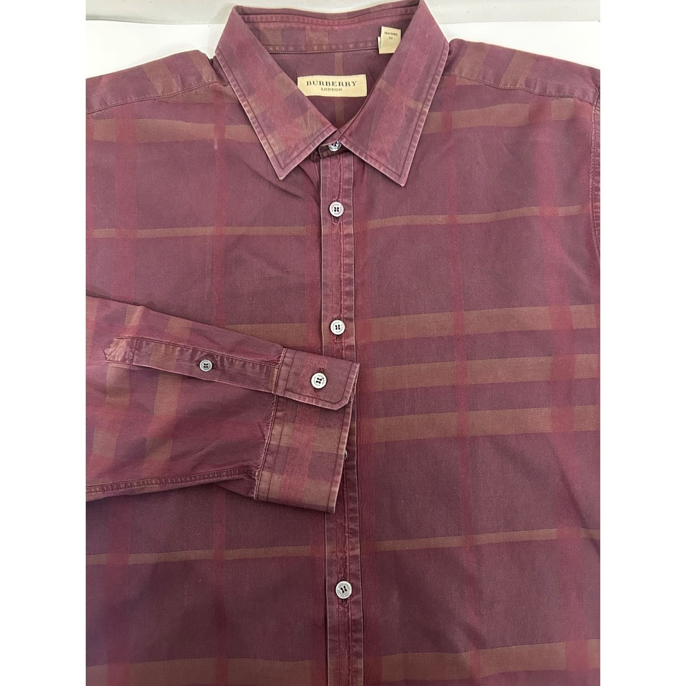 Burberry's London Burgundy Red Nova Check Cotton Mens Shirt Sz 17.5 Shirt